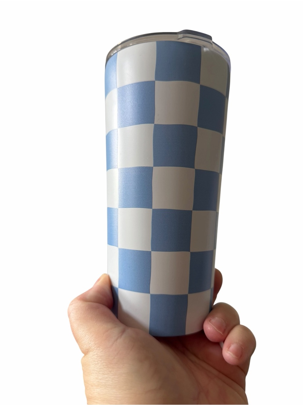 Blue and White Checkered Travel Tumbler 20oz